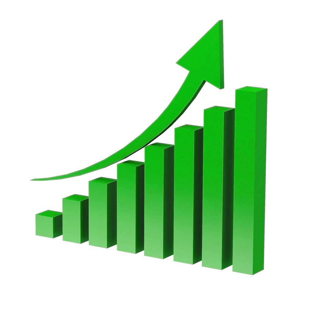 therapy dog research — Green bar graph with upward trending arrow